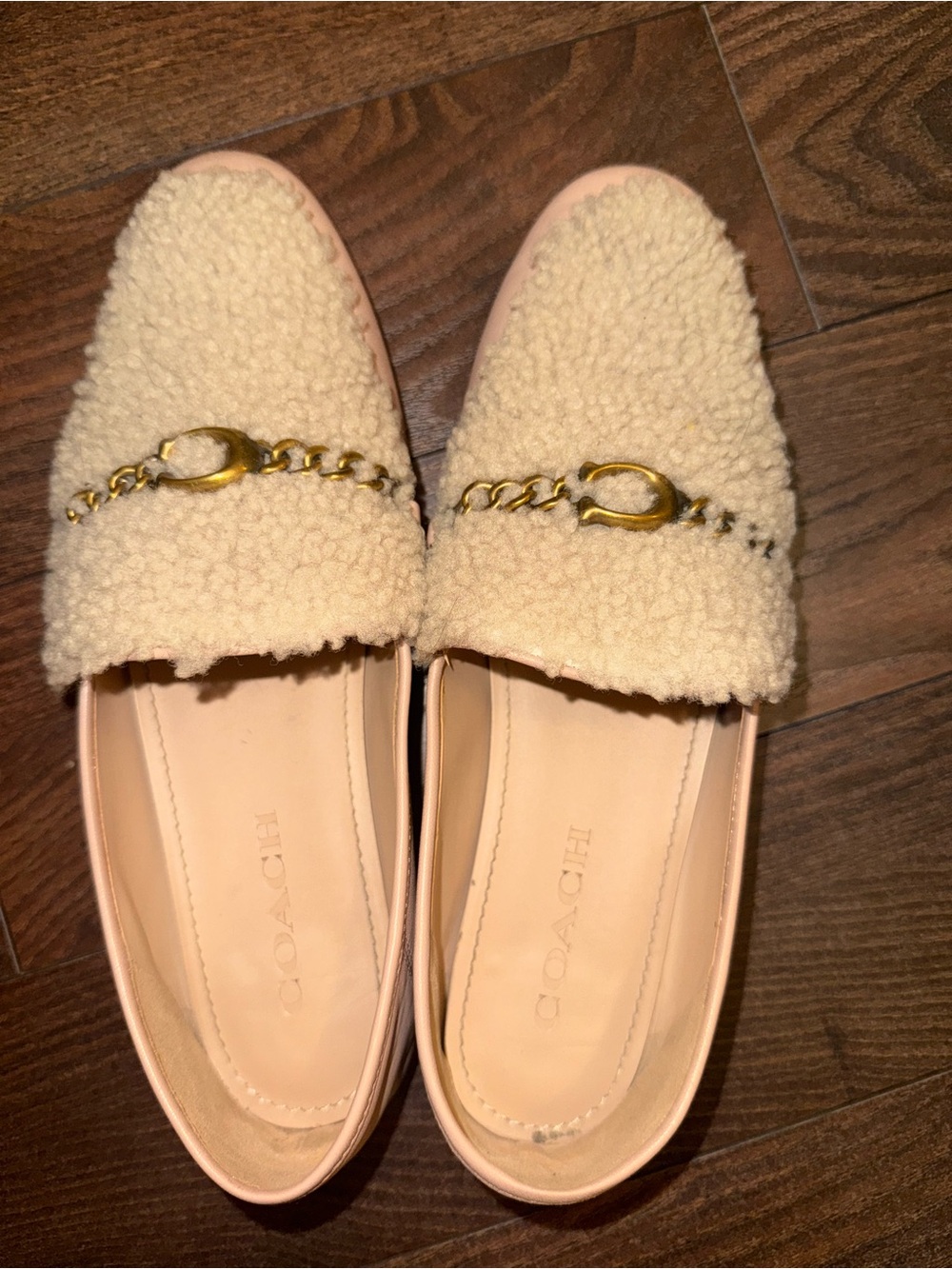 Coach Women's Pink Helena Loafers with Gold Chain Detail